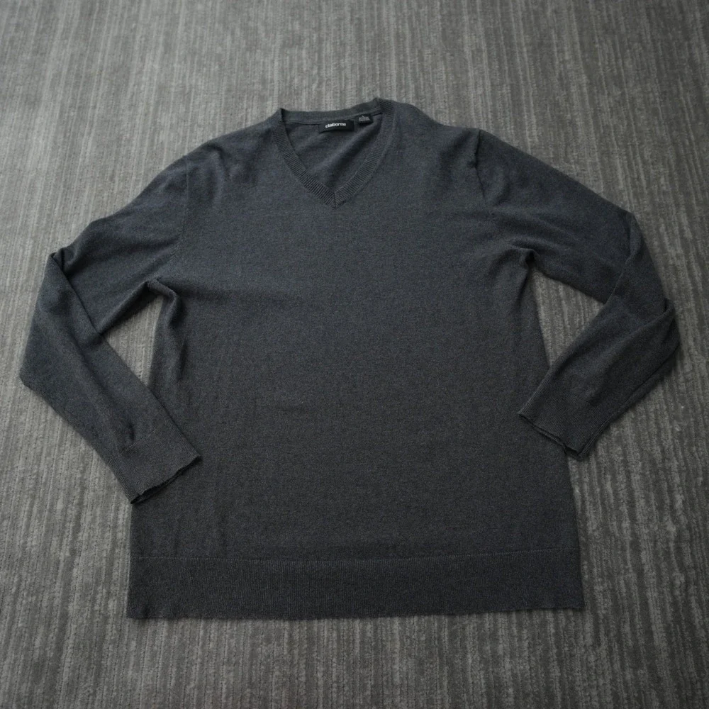 Claiborne Sweater Men V Neck Cashmere Cotton‎ Gray Long Sleeve Solid Large